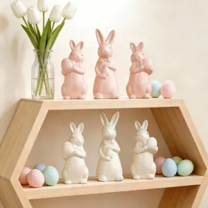 Easter ceramic rabbit figurine set cute bunny home decor desktop ornament table decor