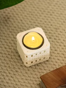 Weisser Keramik hohl Kerzenhalter minimalistische Skulptur Tisch Hochzeit Kunst Teelicht