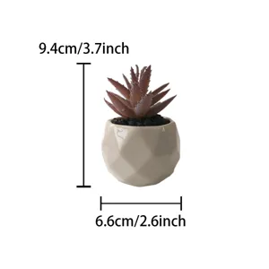 Plante succulente artificielle en pot céramique géométrique détail dimension et taille.