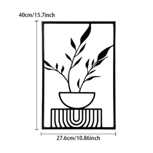 Modern black metal wall art decor iron plant hanging sculpture for home living room 40x28cm