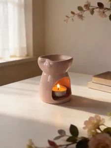 Portacandele per aromaterapia in ceramica rosa bruciatore di oli essenziali a cuore