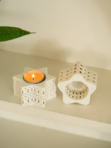 Weißer sternförmiger hohler Kerzenhalter 3d gedruckt ästhetische Deko Tisch Ornament Detailansicht