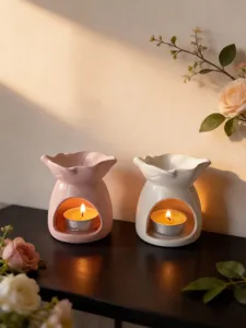 Bruciatore di essenze in ceramica porta candela cuore design aroma decorazione casa matrimonio