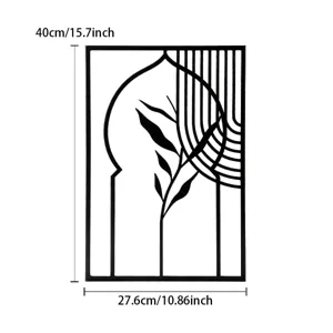 Modern black metal wall art hanging iron botanical leaf arch decor for home living room 40x28cm