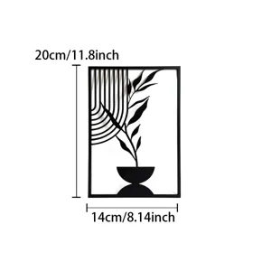Modern minimalist metal wall art, black plant in vase design, home decor hanging piece.