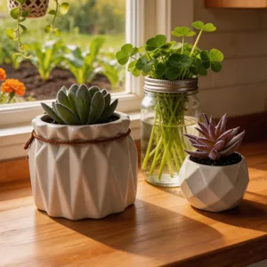Plantes Succulentes Artificielles Pot de Fleur en Céramique Déco Bureau Maison
