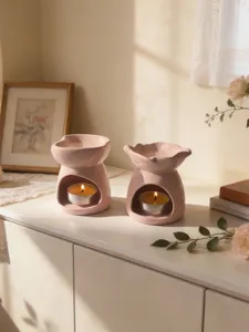 Bruciatore di essenze in ceramica rosa cuore e porta tealight dettaglio decorazione casa
