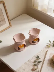 Bruciatore di essenze in ceramica rosa portacandela romantico diffusore di aromi casa