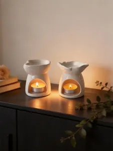 Portacandele cuore in ceramica bianca decorazione casa romantica bruciatore oli essenziali