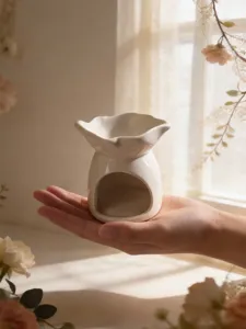 Portacandele per aromaterapia a forma di cuore in ceramica bianca per arredamento e matrimoni.