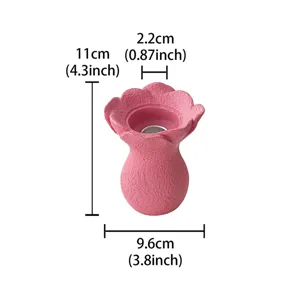Resin flower candle holder detail view, pink aromatic candle stand for home desktop decor