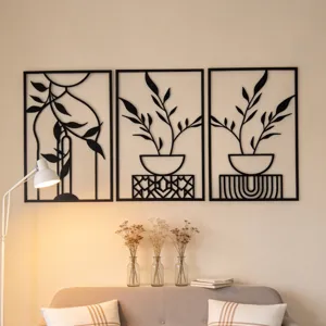 Modern 3-piece metal wall art hanging botanical leaf decor for living room home interior