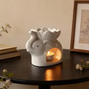 Portacandele aromatico elefante in ceramica bianca design loto decorazione tavola 1pz