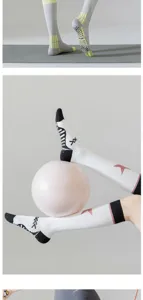 Professional athletic compression yoga socks with anti-slip grip sole and star pattern details.