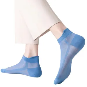 Men summer mesh low cut boat socks breathable anti odor thin ankle short socks white bg