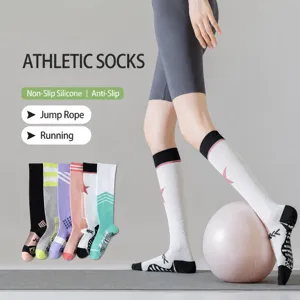 Women Professional Sports Compression Calf Socks Anti-Slip Yoga Fitness Running Jump Rope Athletic Long Socks