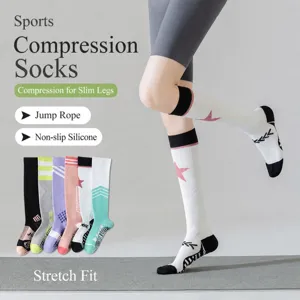 Professional sports compression socks for women, fitness running jump rope anti-slip knee high socks.