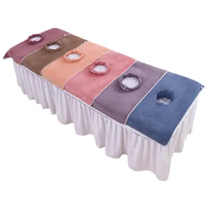 Thickened coral fleece massage bed cover set with face hole soft beauty salon sheet spa table.