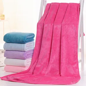 Microfiber bath towel quick dry soft home hotel spa absorbent solid color pink blue white