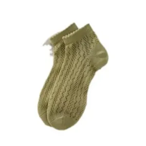 Women summer thin mesh ankle socks breathable ice silk casual solid green hosiery