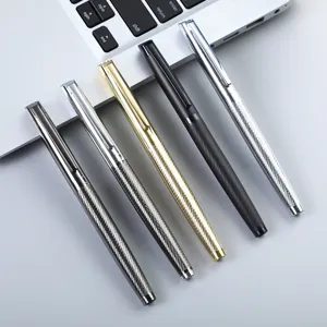 Detailed view of assorted metal rollerball pens featuring exquisite engraved textures and colors.