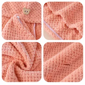 Pineapple grid coral fleece dry hair cap, super absorbent, soft, skin-friendly, anti-shedding.