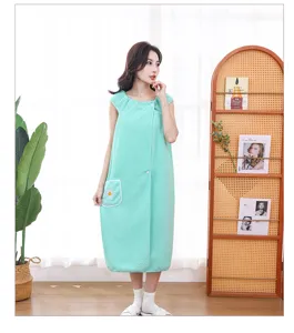 Coral fleece wearable bath towel dress, soft and cozy sleeveless bathrobe for women.