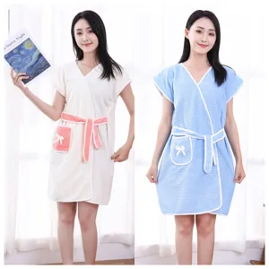 Coral Fleece Wearable Bath Towel Soft Absorbent Bath Skirt With Pocket And Belt For Women Daily Home Spa Shower