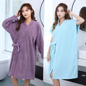 Ensemble peignoir de bain femme portable, jupe de douche en tissu gaufré absorbant pour hôtel