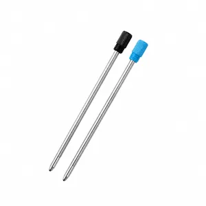 Metal gel pen refills with black and blue caps, smooth writing replacement ink tubes for office.