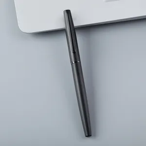 Minimalistischer schwarzer Metall-Signierstift Tintenroller fur Buero-Werbegeschenke.