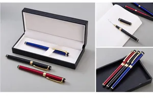 Set de bolígrafo de gel metálico de negocios con caja negra elegante, escritura fluida.