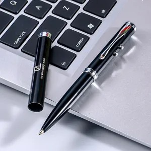 Penna a sfera touch screen in metallo laser multifunzionale 4 in 1 con cappuccio nero.