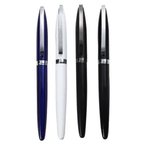 Lot de 4 stylos roller en métal de différentes couleurs pour bureau et cadeaux personnalisés.