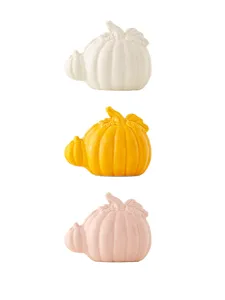 Ceramic pumpkin decoration set detail, modern desktop ornament for home office living room.