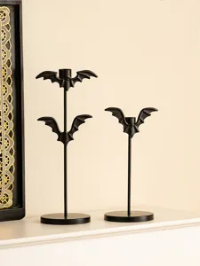 Bougeoir chauve-souris Halloween en fer noir decoration de bureau pour interieur de maison.