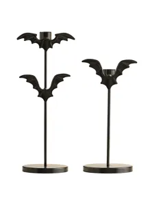 Ensemble de bougeoirs chauve-souris Halloween, chandelier en fer noir pour déco de table.
