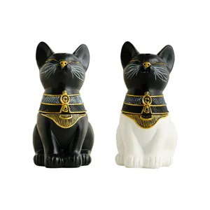 Egyptian cat incense burner detail view, resin aroma holder for cone and sandalwood.