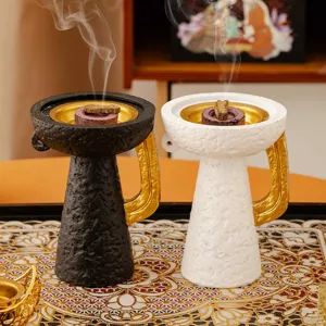 Set de quemador de incienso árabe con asa dorada alto pie resina incensario decoracion principal