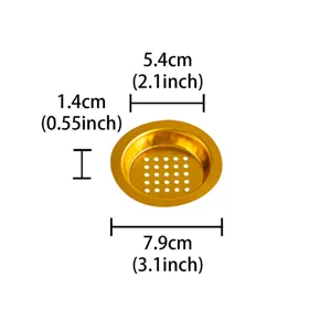 Gold metal censer burner mesh filter insert replacement part with dimension measurements.