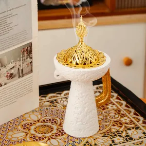Quemador de incienso árabe techo templo oro pie alto mabkhara decoración de Medio Oriente