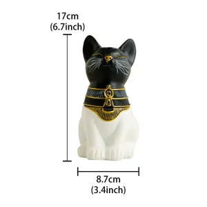 Detailed view of the Egyptian cat incense burner showing intricate gold collar and dual-tone body.
