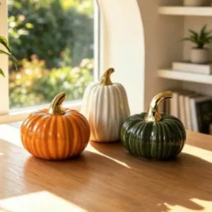 European Creative Fine Petal Gold Stem Ceramic Pumpkin Desktop Entrance Decoration Living Room Art Craft Ornament