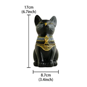 Detailed view of the Egyptian cat incense burner showing size measurements and fine craftsmanship.