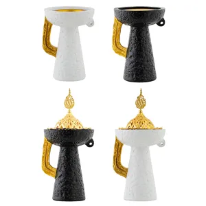 Conjunto de quemador de incienso árabe con asa dorada y tapa de cúpula para decoración