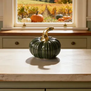European creative ceramic pumpkin desktop decoration with gold stem for autumn living room display.