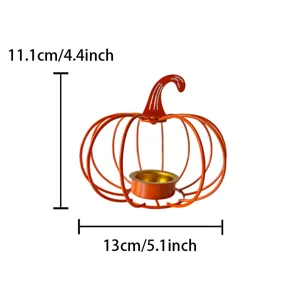 Metall Kürbis Kerzenhalter mit goldenem Einsatz, orangefarbenes Drahtdesign für die Herbstdeko.