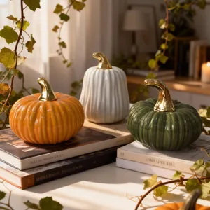European creative fine-ribbed gold-stem ceramic pumpkin tabletop decor home art crafts