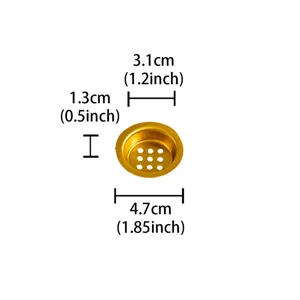 Golden metal incense burner mesh accessory detail view showing precise dimensions.