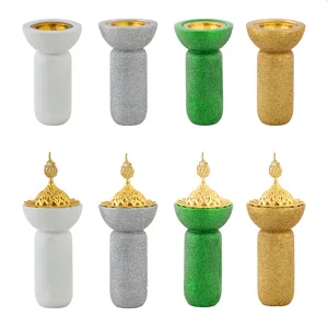 Set di bruciatori di incenso in resina del Medio Oriente con finitura glitterata e coperchi.